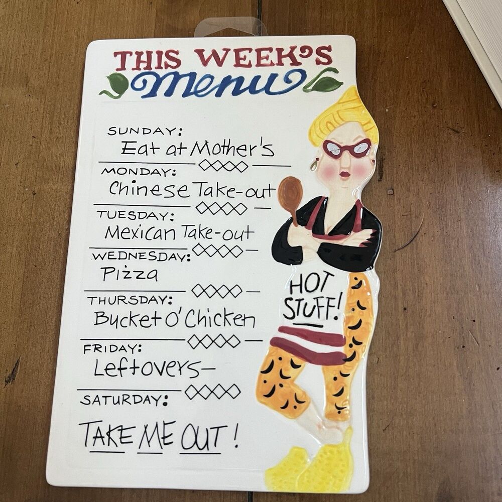Boston Warehouse Trading Vintage This Weeks Menu Ceramic Hot Trivet Wall Hanging
